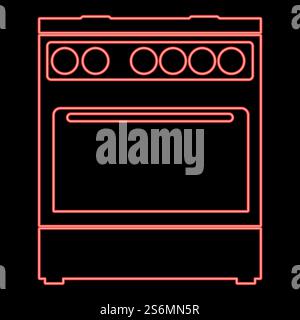 Neon kitchen stove red color vector illustration flat style light image. Neon kitchen stove red color vector illustration flat style image Stock Vector