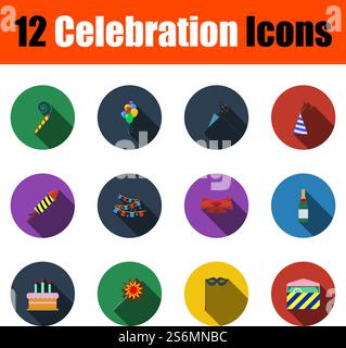 Celebration Icon Set. Flat Design With Long Shadow. Vector illustration. Stock Vector