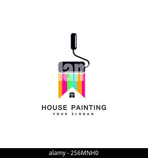 Home painting decoration and repair service of multi color icons. vector logo  label emblem design.concept for home decoration building house construction and coloring Stock Vector