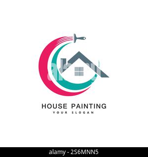 Home painting decoration and repair service of multi color icons. vector logo  label emblem design.concept for home decoration building house construction and coloring Stock Vector