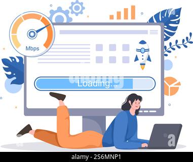 Website Loading Speed Optimization With Server, Web Programming, Mobile App Development, and Page Software. Background Vector Illustration Stock Vector
