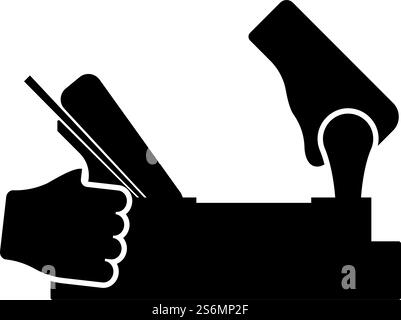 Jointer jack plane in hand holding tool use Arm using instrument with wood icon black color vector illustration flat style simple image. Jointer jack plane in hand holding tool use Arm using instrument with wood icon black color vector illustration flat style image Stock Vector