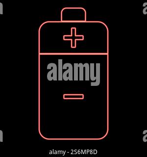 Neon battery red color vector illustration flat style light image. Neon battery red color vector illustration flat style image Stock Vector