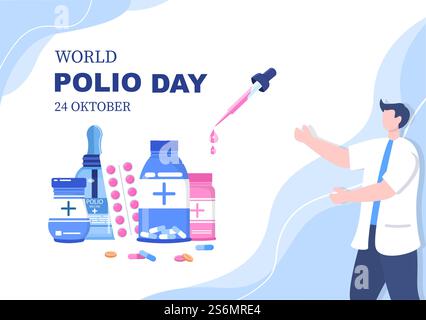 World Polio Day Background Which is Celebrated on October 24 Medicine to Life-Threatening Disease Caused by the Poliovirus. Vector Illustration Stock Vector