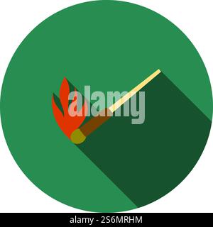 Burning Matchstik Icon. Flat Circle Stencil Design With Long Shadow. Vector Illustration. Stock Vector