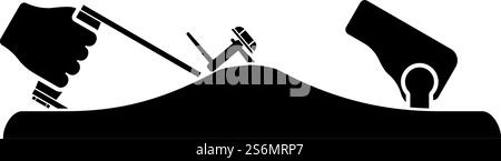 Jointer jack plane in hand holding tool use Arm using instrument with metal icon black color vector illustration flat style simple image. Jointer jack plane in hand holding tool use Arm using instrument with metal icon black color vector illustration flat style image Stock Vector