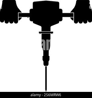 Jackhammer in hand holding power tool use Arm using electric instrument icon black color vector illustration flat style simple image. Jackhammer in hand holding power tool use Arm using electric instrument icon black color vector illustration flat style image Stock Vector