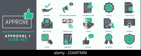 Approval icons. Approval icon set. Set icon about approval. Vector illustration. Stock Vector