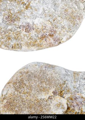 Edges of two pebbles isolated on white background with a space for text Stock Photo