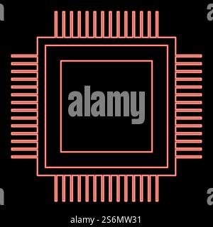 Neon processor red color vector illustration flat style light image. Neon processor red color vector illustration flat style image Stock Vector