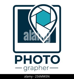 Photo studio or company, isolated logotype or emblem with polaroid and shutter. Inscription on logo, professional photographer and service for clients. Photocamera device. Vector in flat style. Photographer studio or company logotype, icon with shutter Stock Vector