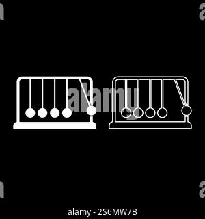 Cradle Newton Metal metronome Newton&rsquo;s balance equipment Relax motion Balancing balls Pendulum icon white color vector illustration flat style simple image set. Cradle Newton Metal metronome Newton&rsquo;s balance equipment Relax motion Balancing balls Pendulum icon white color vector illustration flat style image set Stock Vector