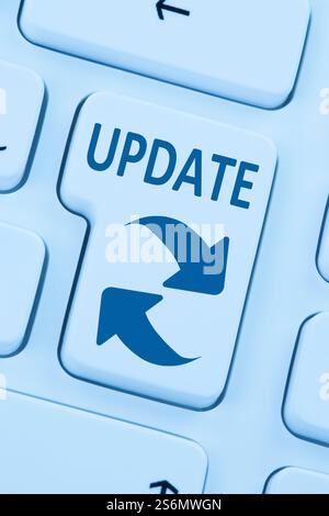 computer software update update virus protection blue online web keyboard Stock Photo