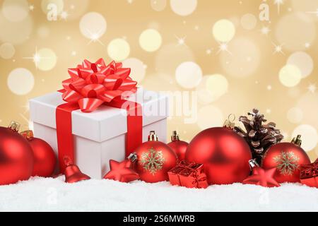 Christmas gifts Christmas gifts gold decoration snow text free space Copyspace Copy Space Stock Photo