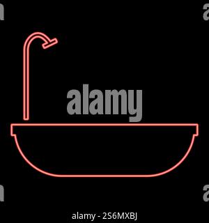 Neon bath red color vector illustration flat style light image. Neon bath red color vector illustration flat style image Stock Vector