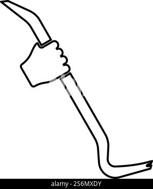 Crowbar in hand holding tool use Arm using Multifunctional utility bar contour outline icon black color vector illustration flat style simple image. Crowbar in hand holding tool use Arm using Multifunctional utility bar contour outline icon black color vector illustration flat style image Stock Vector