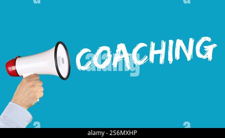 Coaching Consulting Training Personal Workshop Training Education Career Hand with Megafon Stock Photo