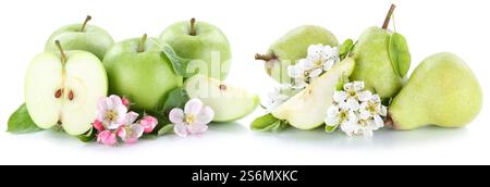 Apple and pear apples pears fruit green fresh fruit fruit cut cropped cropped isolated against a white background Stock Photo