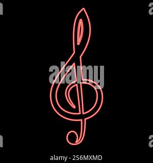Neon treble clef red color vector illustration flat style light image. Neon treble clef red color vector illustration flat style image Stock Vector