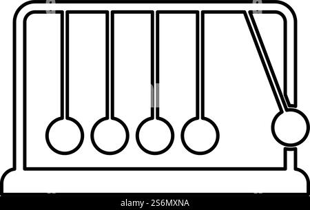 Cradle Newton Metal metronome Newton&rsquo;s balance equipment Relax motion Balancing balls Pendulum contour outline icon black color vector illustration flat style simple image. Cradle Newton Metal metronome Newton&rsquo;s balance equipment Relax motion Balancing balls Pendulum contour outline icon black color vector illustration flat style image Stock Vector