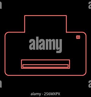 Neon printer red color vector illustration flat style light image. Neon printer red color vector illustration flat style image Stock Vector
