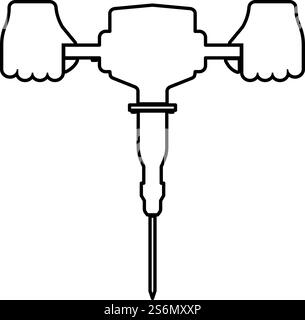 Jackhammer in hand holding power tool use Arm using electric instrument contour outline icon black color vector illustration flat style simple image. Jackhammer in hand holding power tool use Arm using electric instrument contour outline icon black color vector illustration flat style image Stock Vector