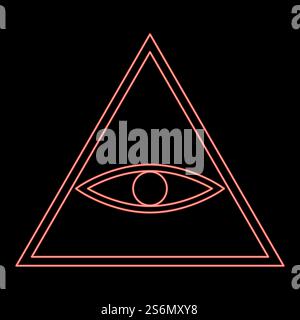 Neon all seeing eye symbol red color vector illustration flat style light image. Neon all seeing eye symbol red color vector illustration flat style image Stock Vector