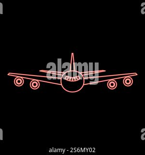 Neon airplane red color vector illustration flat style light image. Neon airplane red color vector illustration flat style image Stock Vector