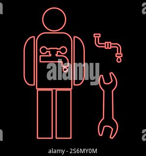 Neon plumber red color vector illustration flat style light image. Neon plumber red color vector illustration flat style image Stock Vector