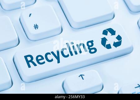 recycling button environmental protection icon blue computer keyboard Stock Photo