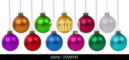 Christmas baubles Christmas many colorful baubles decoration hanging cropped isolated isolated Stock Photo