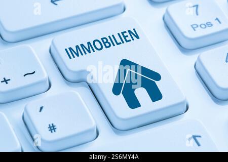 real estate buy real estate sell online icon computer keyboard blue Stock Photo