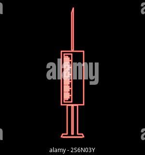Neon syringe red color vector illustration flat style light image. Neon syringe red color vector illustration flat style image Stock Vector