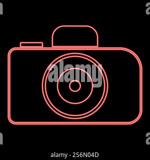 Neon camera red color vector illustration flat style light image. Neon camera red color vector illustration flat style image Stock Vector