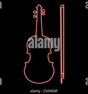Neon violin red color vector illustration flat style light image. Neon violin red color vector illustration flat style image Stock Vector