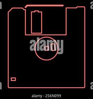 Neon floppy disk red color vector illustration flat style light image. Neon floppy disk red color vector illustration flat style image Stock Vector