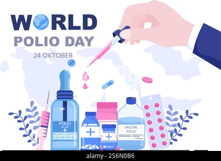 World Polio Day Background Which is Celebrated on October 24 Medicine to Life-Threatening Disease Caused by the Poliovirus. Vector Illustration Stock Vector
