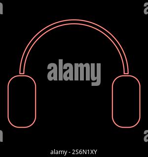 Neon headphone red color vector illustration flat style light image. Neon headphone red color vector illustration flat style image Stock Vector