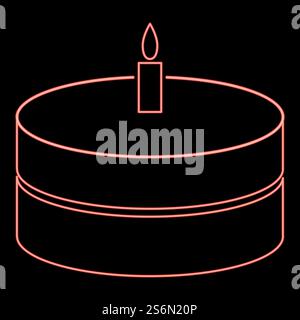 Neon cake with candle red color vector illustration flat style light image. Neon cake with candle red color vector illustration flat style image Stock Vector