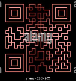 Neon qr code red color vector illustration flat style light image. Neon qr code red color vector illustration flat style image Stock Vector