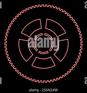 Neon car wheel red color vector illustration flat style light image. Neon car wheel red color vector illustration flat style image Stock Vector