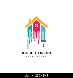 Home painting decoration and repair service of multi color icons. vector logo  label emblem design.concept for home decoration building house construction and coloring Stock Vector