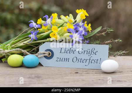 German greeting card for Easter with the text Dear greetings for Easter Stock Photo