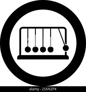 Cradle Newton Metal metronome Newton&rsquo;s balance equipment Relax motion Balancing balls Pendulum icon in circle round black color vector illustration solid outline style simple image. Cradle Newton Metal metronome Newton&rsquo;s balance equipment Relax motion Balancing balls Pendulum icon in circle round black color vector illustration solid outline style image Stock Vector