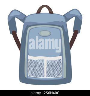 Students or pupils rucksack for books, isolated icon of schoolbag. Backpack for personal belongings, pockets, zippers and straps. Fashionable sack, urban style. Travelers bag, vector in flat. Backpack with adjustable straps, bag with pockets vector Stock Vector