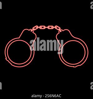Neon handcuff red color vector illustration flat style light image. Neon handcuff red color vector illustration flat style image Stock Vector