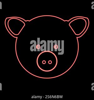 Neon pig head red color vector illustration flat style light image. Neon pig head red color vector illustration flat style image Stock Vector