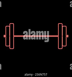 Neon barbell red color vector illustration flat style light image. Neon barbell red color vector illustration flat style image Stock Vector