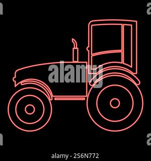 Neon tractor red color vector illustration flat style light image. Neon tractor red color vector illustration flat style image Stock Vector