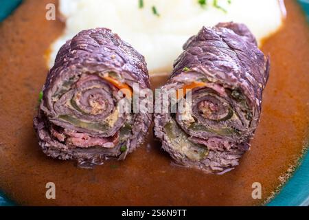 Meat roulades with mashed potatoes Stock Photo